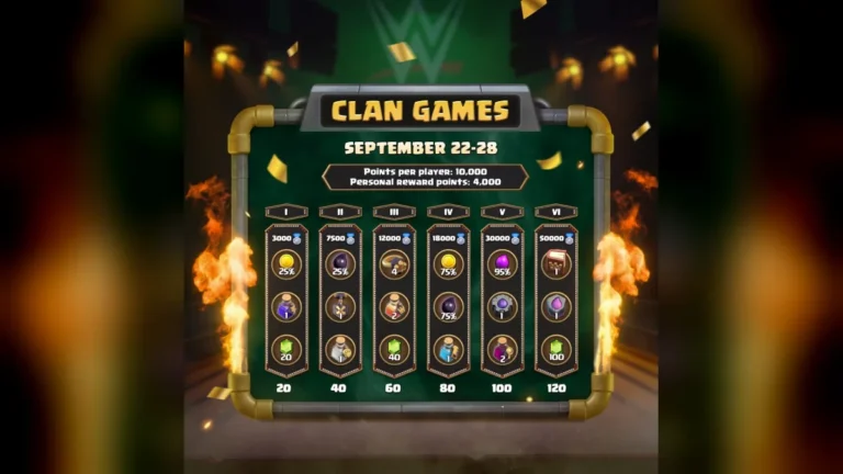 صفحه جوایز کلن گیمز کلش آف کلنز با Book of Heroes و Rune of Elixir در Tier 6